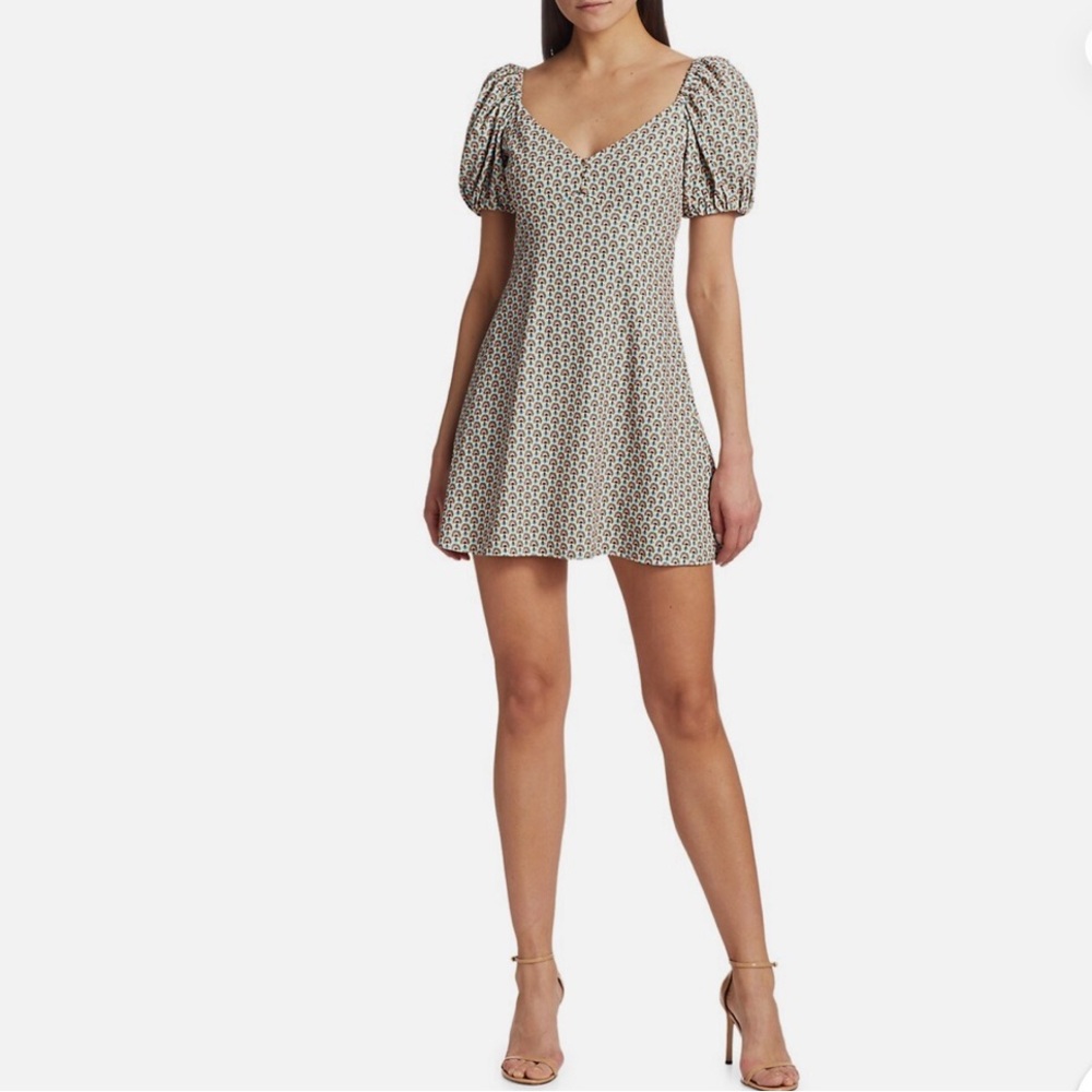 NWT Alice + Olivia Dana Lined Puff Sleeve Empire Mini Dress Floral Print
